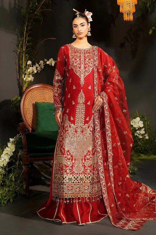 Maryams Bekhudi Formals Red Raw Silk – view 1 – Poshaq
