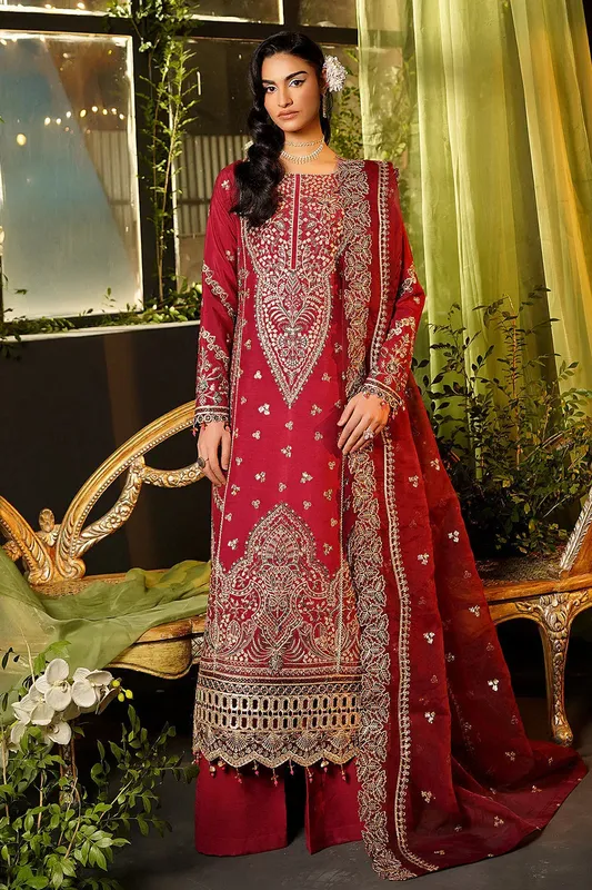 Maryams Bekhudi Formals Haute Red Raw Silk – view 1 – Poshaq