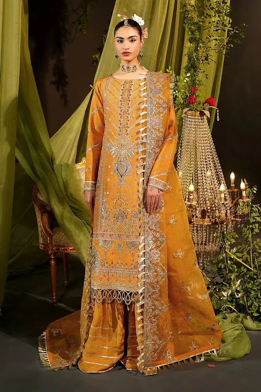 Maryams Bekhudi Formals Mustard Yellow Raw Silk – view 1 – Poshaq