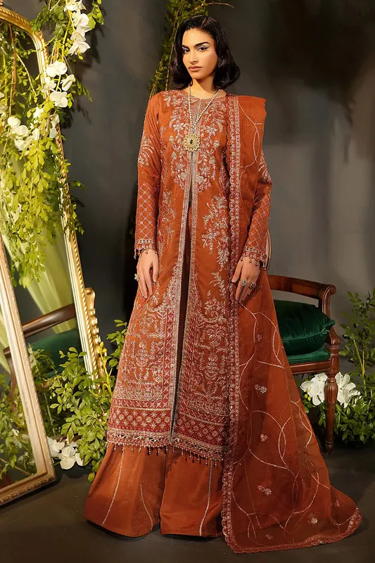 Maryams Bekhudi Formals Copper Raw Silk – view 1 – Poshaq