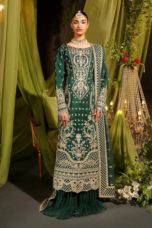Maryams Bekhudi Formals Dark Green Raw Silk – view 1 – Poshaq
