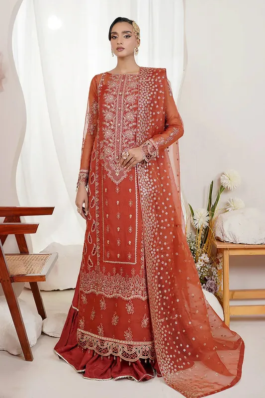Maryams Embellished Pret Rust Organza – view 1 – Poshaq