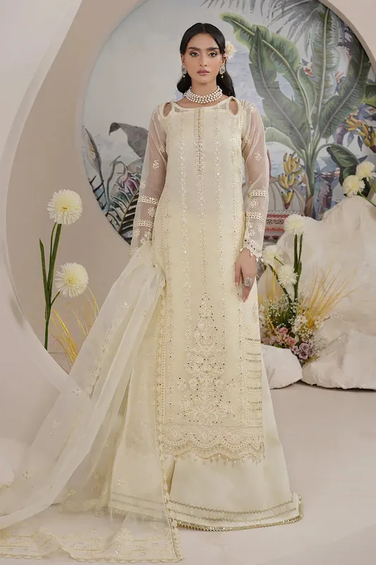 Maryams Embellished Pret Off White Organza – view 1 – Poshaq