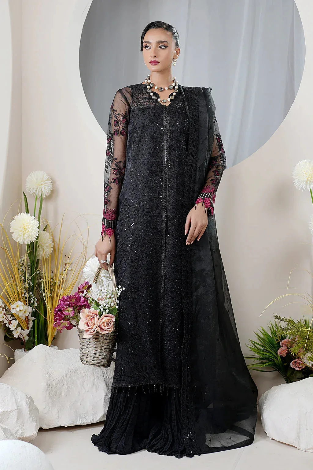 Maryams Embellished Pret Black Organza – view 1 – Poshaq