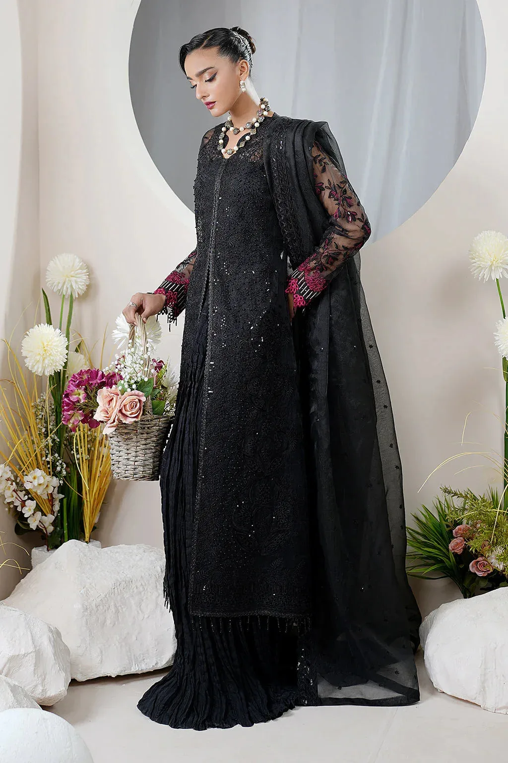 Maryams Embellished Pret Black Organza – view 5 – Poshaq