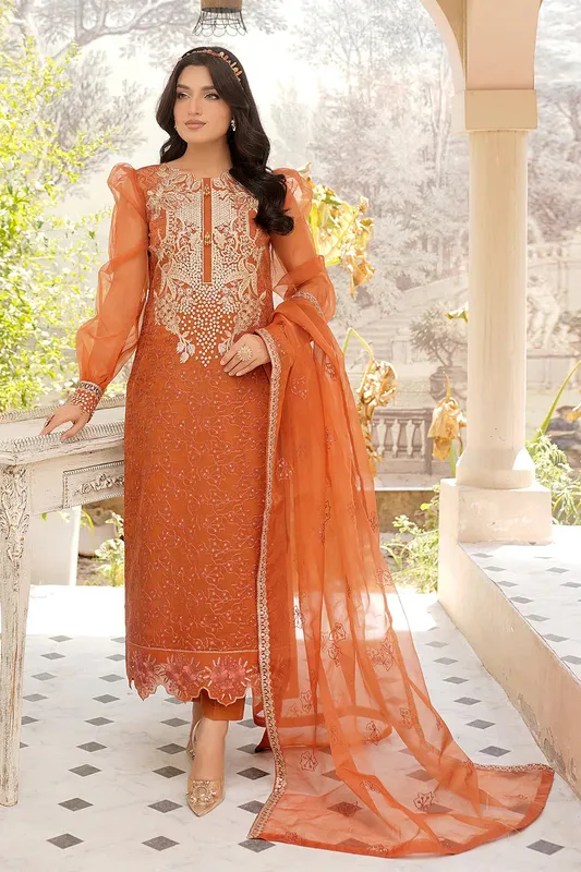 Maryams Luxury Pret Orange Organza – view 1 – Poshaq