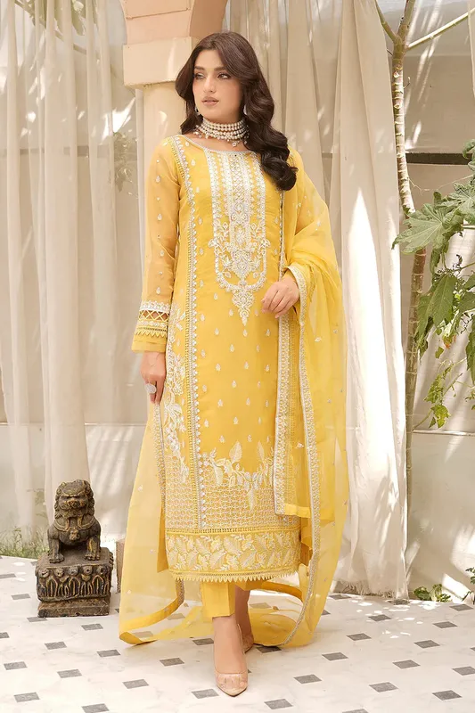 Maryams Luxury Pret Yellow Organza – view 1 – Poshaq