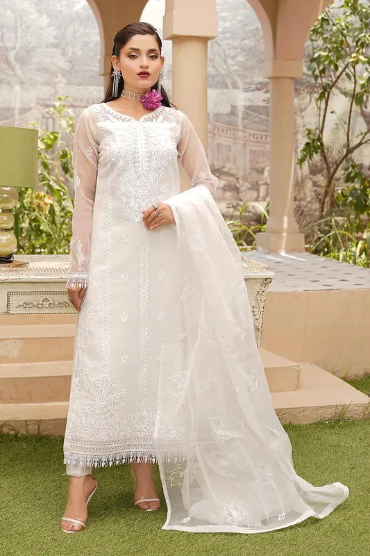 Maryams Luxury Pret White Organza – view 1 – Poshaq