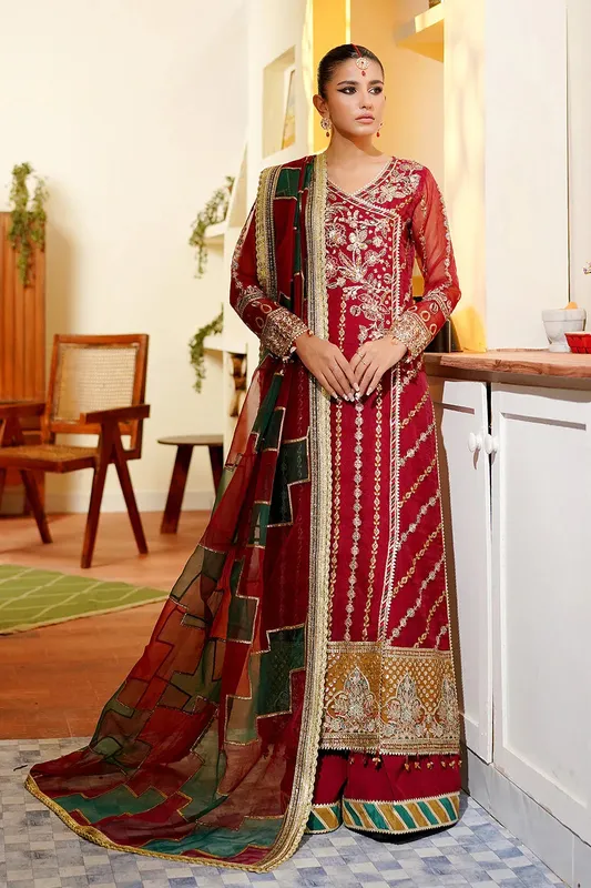 Maryams Hayat Wedding Formal Red Organza – view 1 – Poshaq