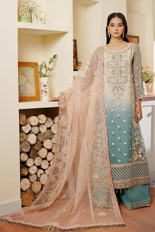 Maryams Hayat Wedding Formal Blue Organza – view 1 – Poshaq