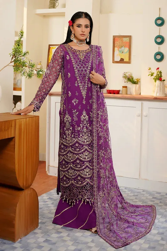 Maryams Hayat Wedding Formal Purple Organza – view 1 – Poshaq