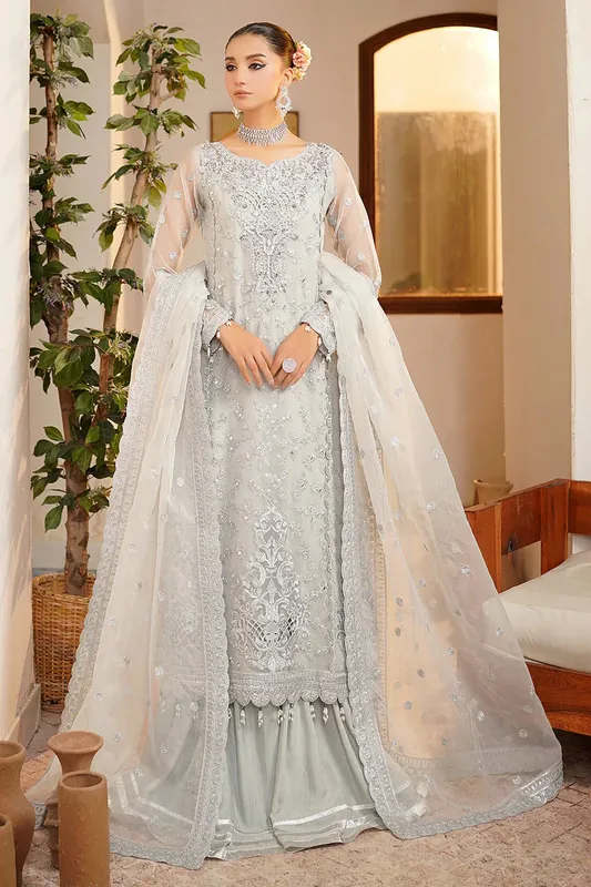 Maryams Hayat Wedding Formal Grey Organza – view 1 – Poshaq