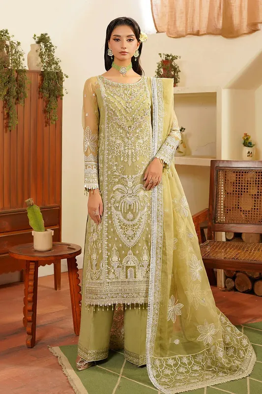 Maryams Hayat Wedding Formal Yellow Organza – view 1 – Poshaq