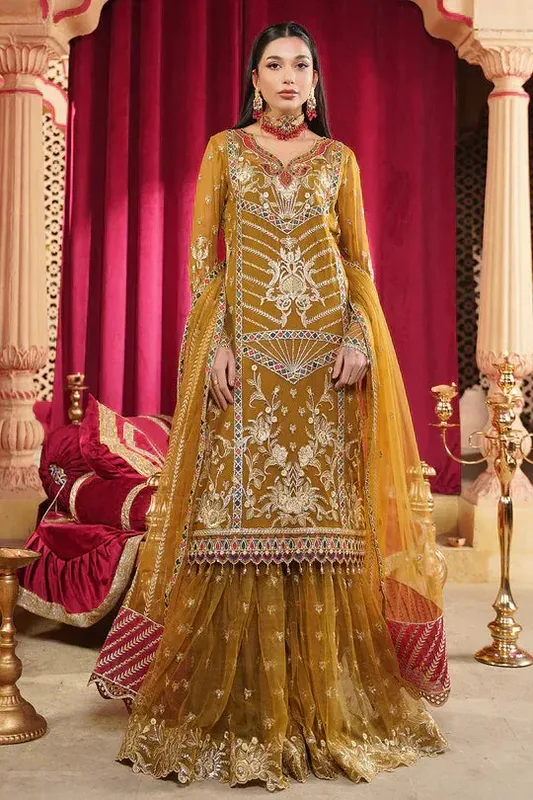 Maryams Aarzu Formals Mustard Chiffon – view 1 – Poshaq