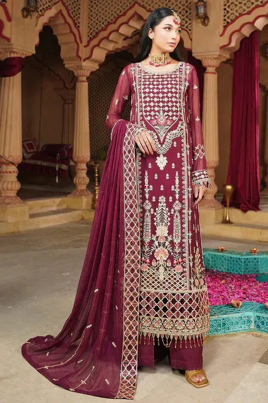 Maryams Aarzu Formals Maroon Chiffon – view 1 – Poshaq