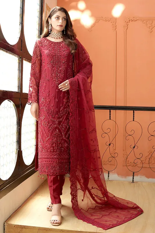 Maryams Reet Formals Maroon Organza – view 1 – Poshaq