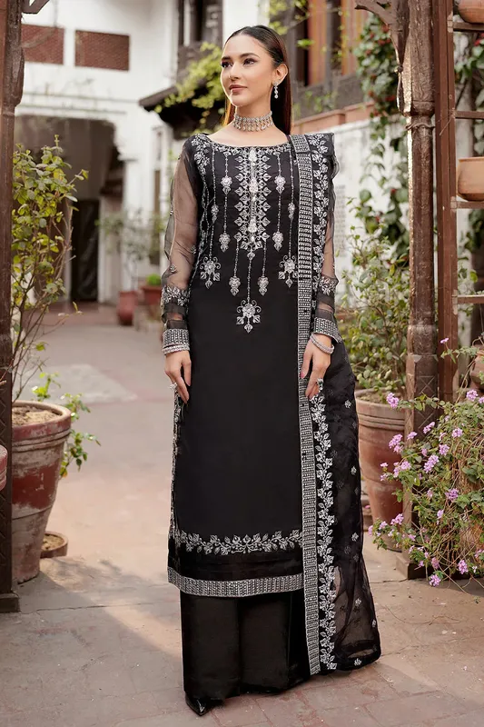 Maryams Luxury Eid Pret Black Organza – view 1 – Poshaq