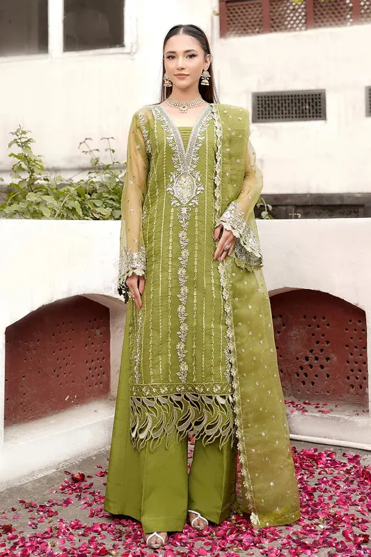 Maryams Luxury Eid Pret Green Organza – view 1 – Poshaq