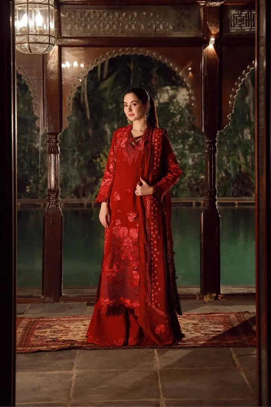 Maryam Hussain Winter Shawl 25 Red Organza – view 1 – Poshaq