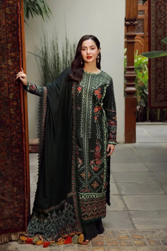 Maryam Hussain Winter Shawl 25 Midnight Green Khaddar – view 1 – Poshaq