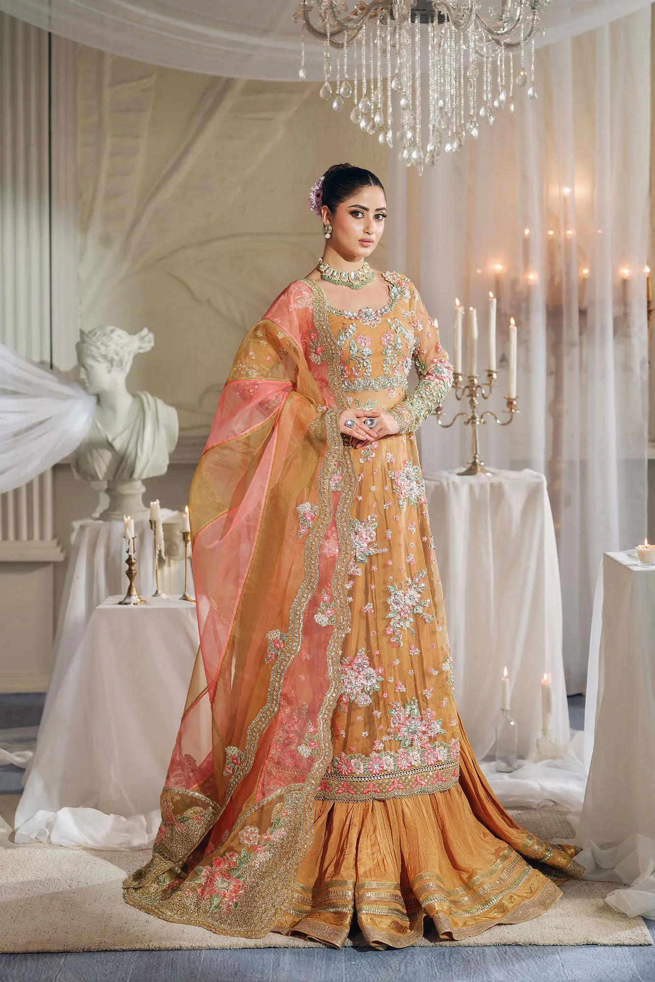 Maryam Hussain Wedding Collection 25 Champagne Gold Cotton Silk – view 2 – Poshaq