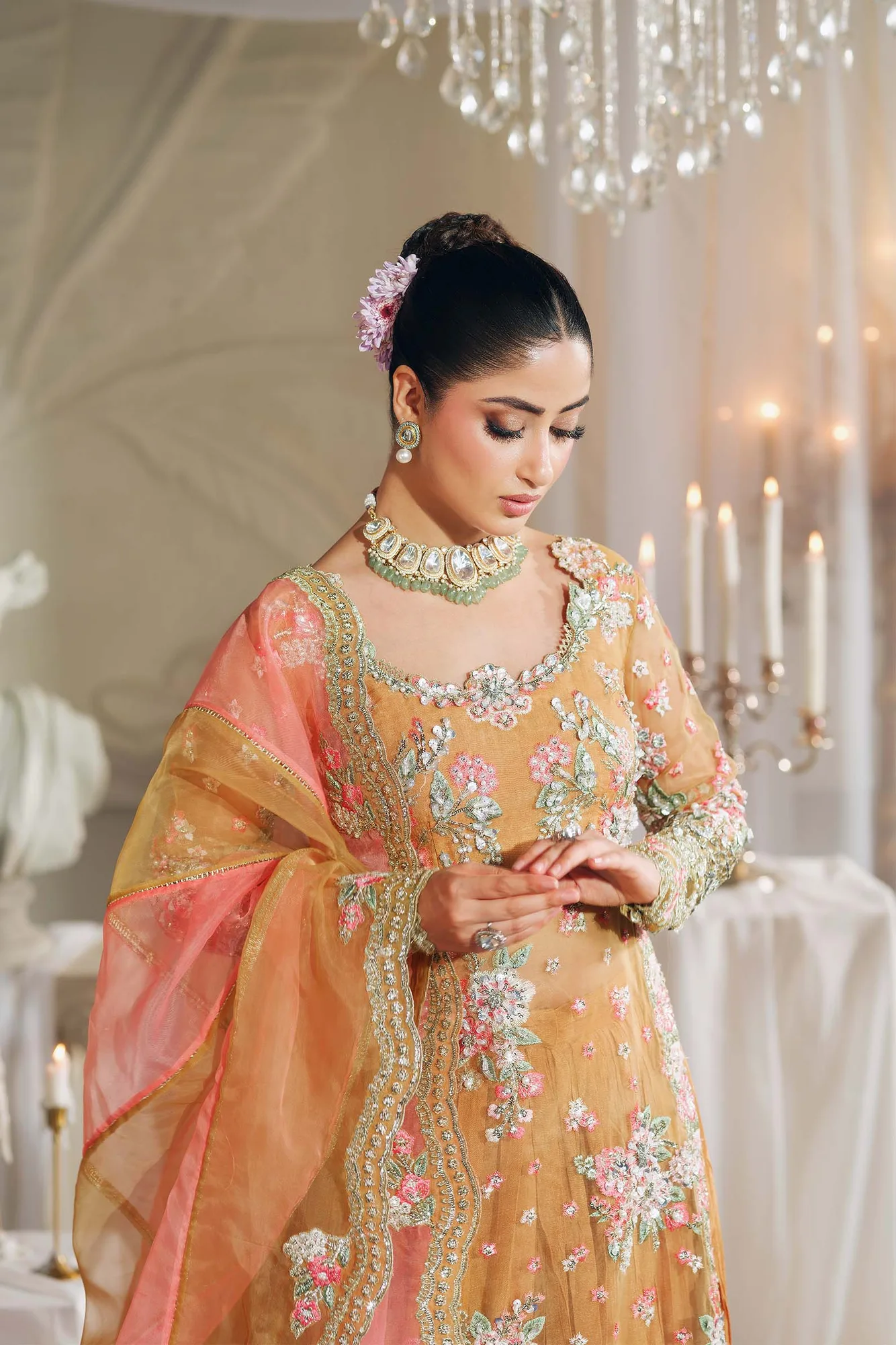 Maryam Hussain Wedding Collection 25 Champagne Gold Cotton Silk – view 3 – Poshaq