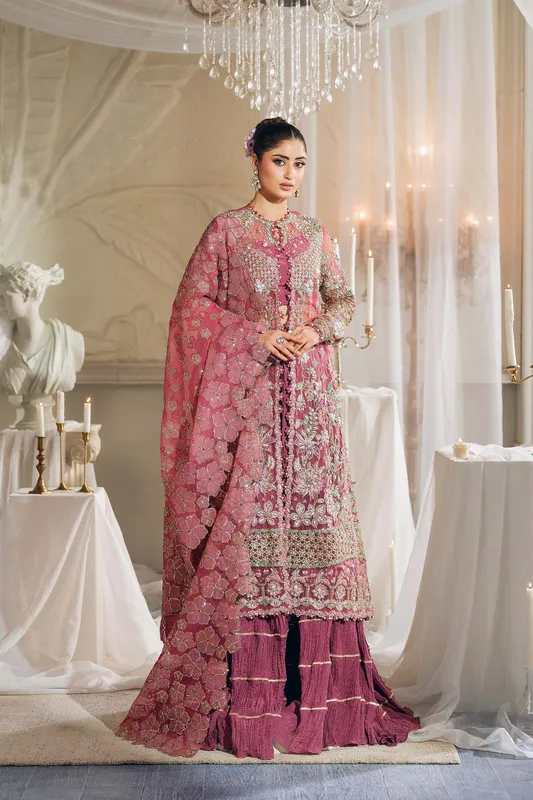 Maryam Hussain Wedding Collection 25 Fuchsia Pink Cotton Silk – view 1 – Poshaq