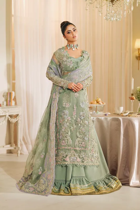 Maryam Hussain Wedding Collection 25 Mint Cotton Silk – view 1 – Poshaq