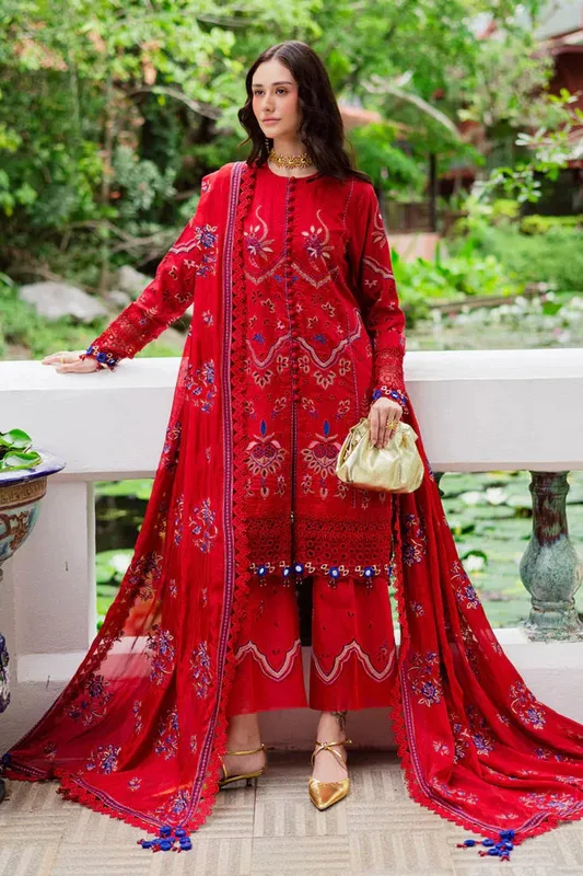 Maryam Hussain Bella Karandi 25 Red Organza – view 1 – Poshaq