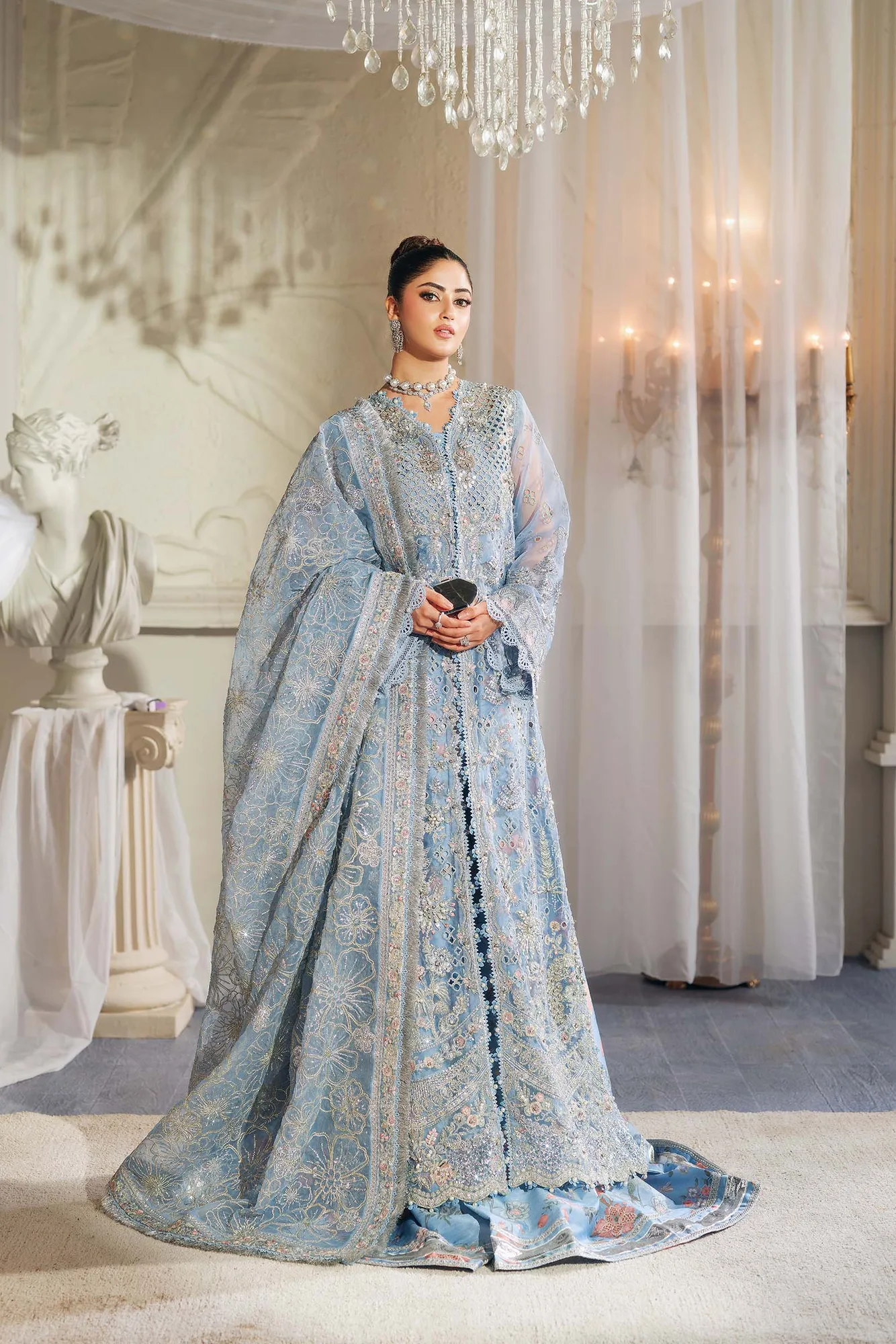 Maryam Hussain Wedding Collection 25 Light Blue Cotton Silk – view 1 – Poshaq
