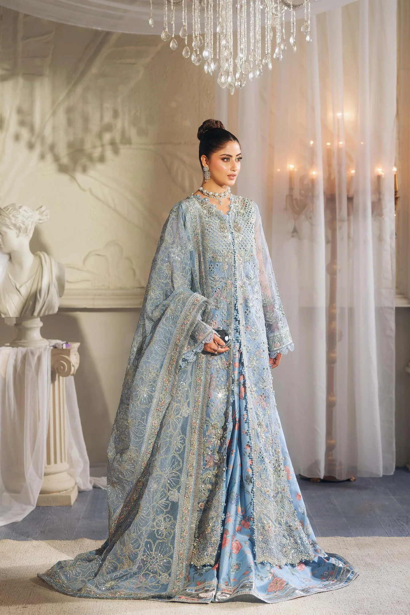 Maryam Hussain Wedding Collection 25 Light Blue Cotton Silk – view 2 – Poshaq