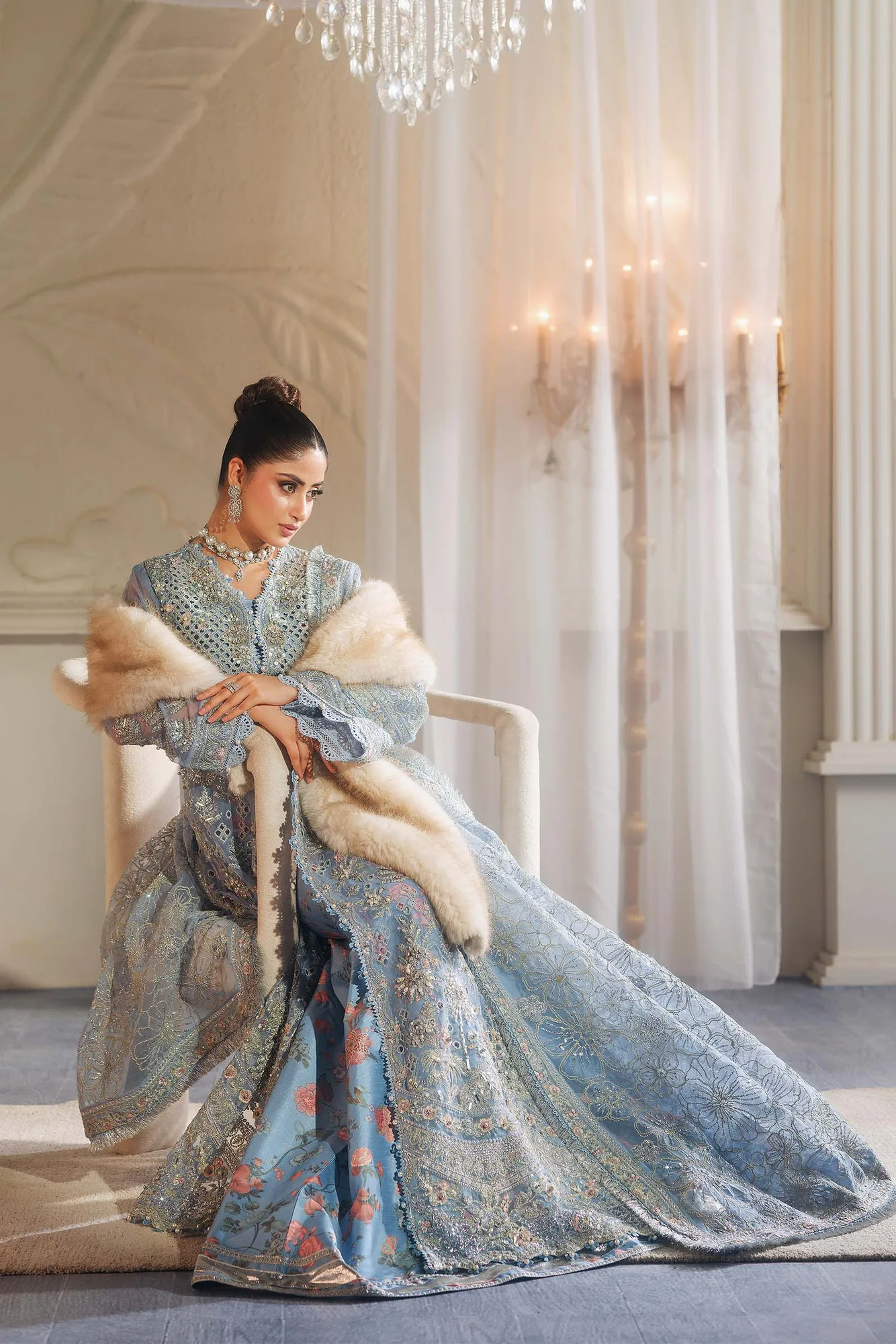 Maryam Hussain Wedding Collection 25 Light Blue Cotton Silk – view 4 – Poshaq