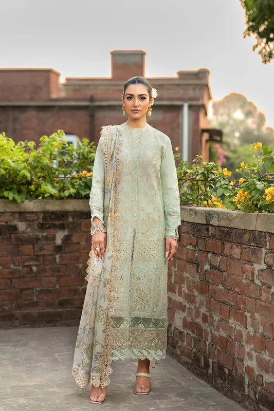 Maryam Hussain Luxury Lawn 25 Light Ferozi Organza – view 1 – Poshaq