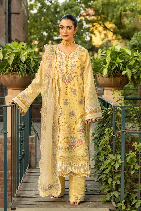 Maryam Hussain Luxury Lawn 25 Lemon Yellow Organza – view 1 – Poshaq