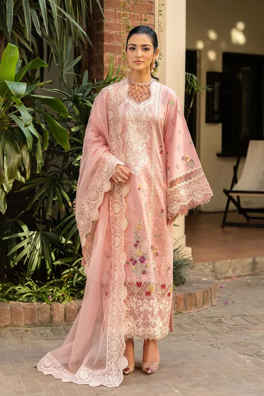 Maryam Hussain Luxury Lawn 25 Pale Peach Organza – view 1 – Poshaq
