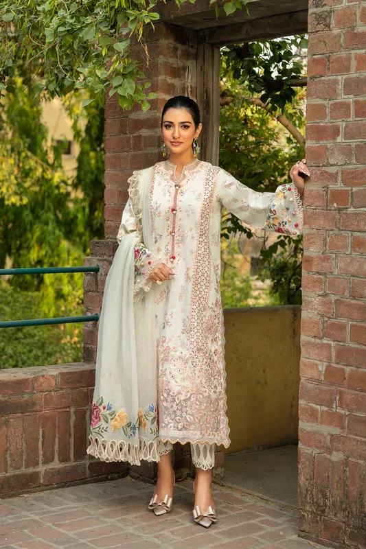 Maryam Hussain Luxury Lawn 25 White Organza – view 1 – Poshaq