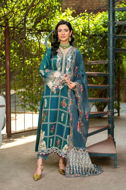 Maryam Hussain Luxury Lawn 25 Zinc Organza – view 1 – Poshaq