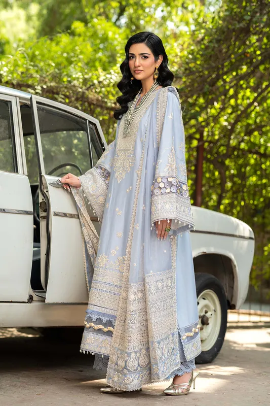 Maryam Hussain Luxury Lawn 25 LIight blue Grey Organza – view 1 – Poshaq