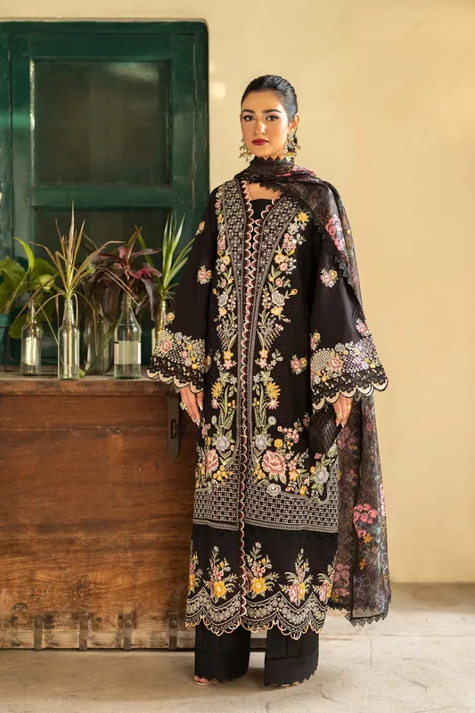 Maryam Hussain Luxury Lawn 25 Black Organza – view 1 – Poshaq