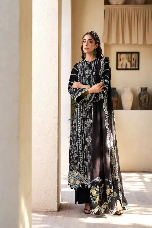 Maryam Hussain Luxury Lawn 25 Black Organza – view 1 – Poshaq