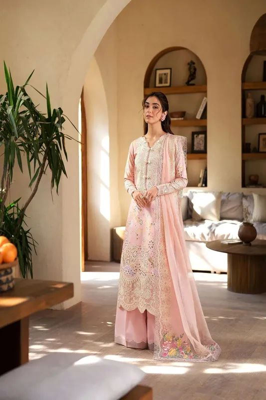 Maryam Hussain Luxury Lawn 25 Pink Organza – view 1 – Poshaq