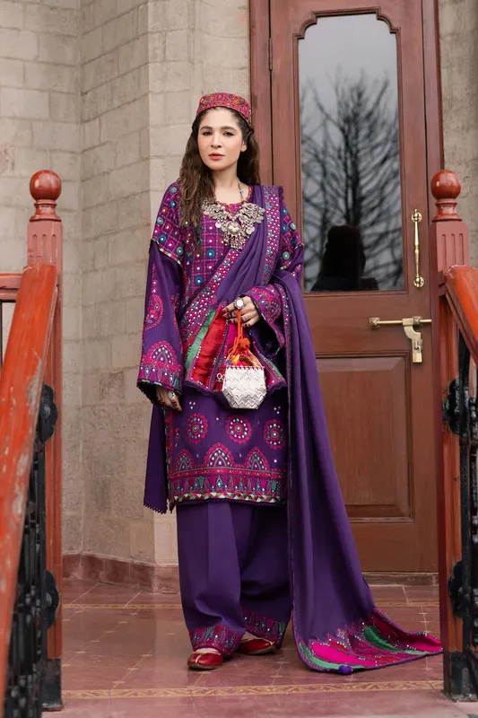 Maryam Hussain Silk Edit Plum Khaddar – view 1 – Poshaq
