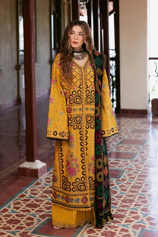 Maryam Hussain Silk Edit Mustard Yellow Jacquard – view 1 – Poshaq