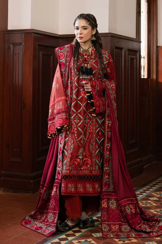 Maryam Hussain Silk Edit Maroon Khaddar – view 1 – Poshaq