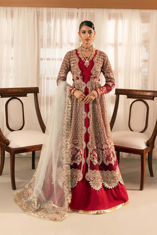 Maryam Hussain Marwa Luxury Formals 24 maroon Raw Silk – view 1 – Poshaq