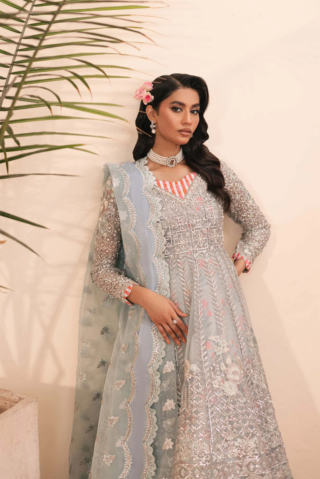 Maryam Hussain Marwa Luxury Formals 24 Silver Cotton Silk – view 3 – Poshaq