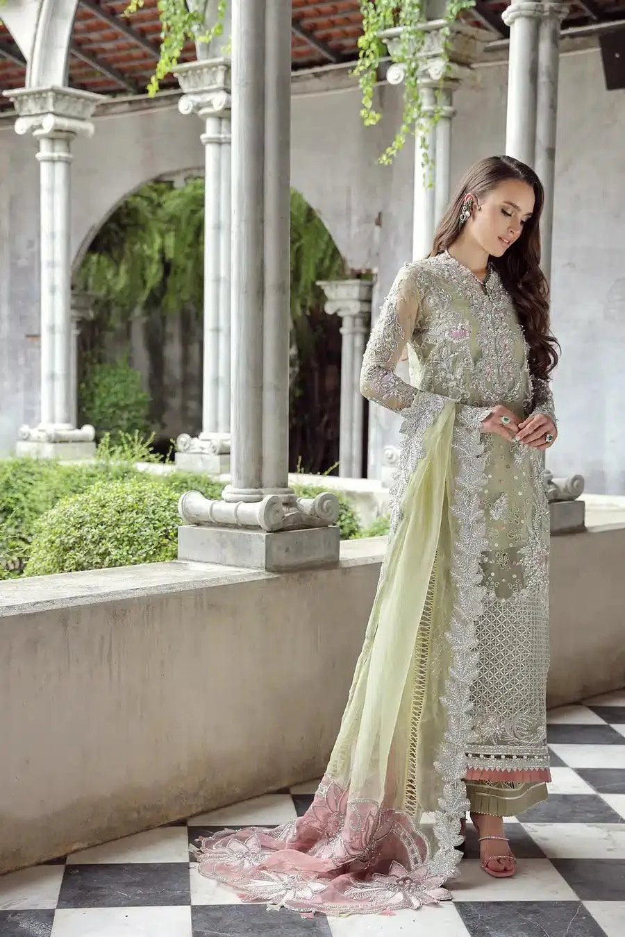 Maryam Hussain Raha Luxury Festive 23 Green Raw Silk – view 1 – Poshaq