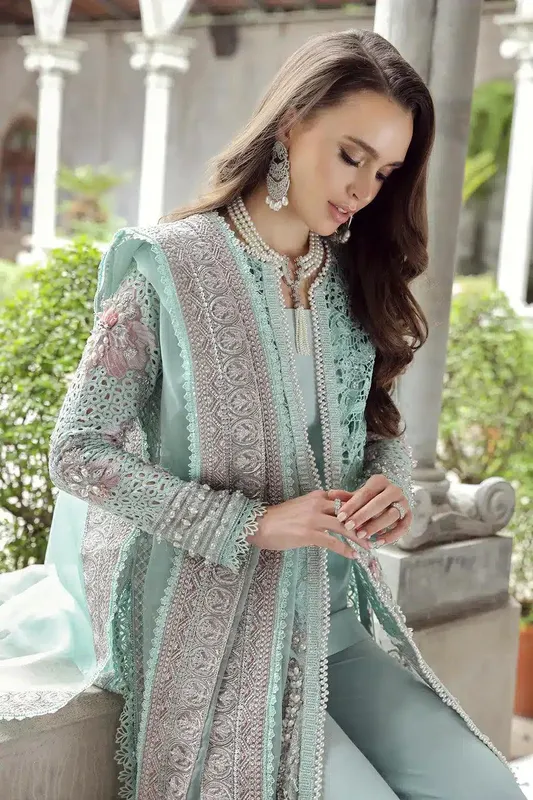 Maryam Hussain Raha Luxury Festive 23 Sea Green Raw Silk – view 1 – Poshaq