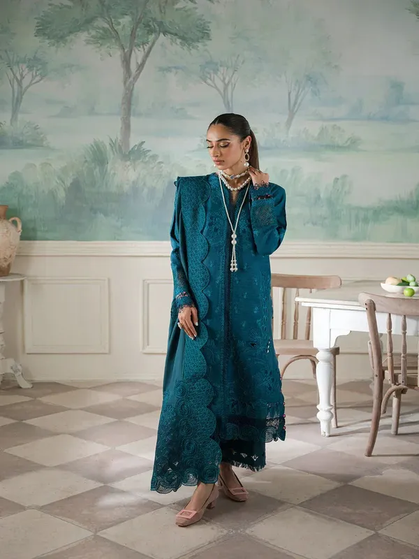 Maryam Hussain Laani Luxury Pret Teal Khaddar – view 1 – Poshaq