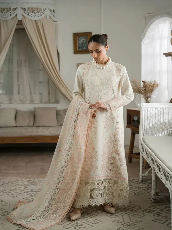 Maryam Hussain Laani Luxury Pret White Georgette – view 1 – Poshaq